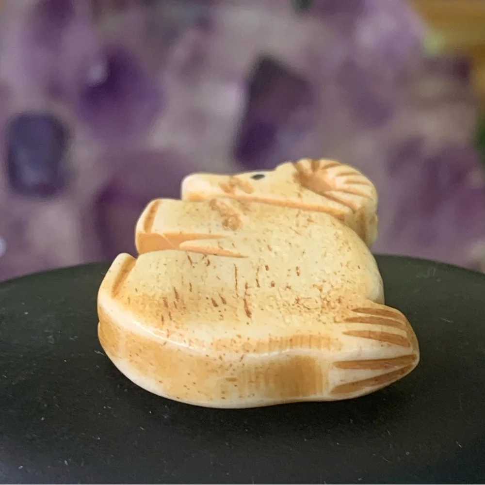Hand Carved Ram Sheep Bone Bead Native American Style Mini Fetish Animal 1.3 VTG